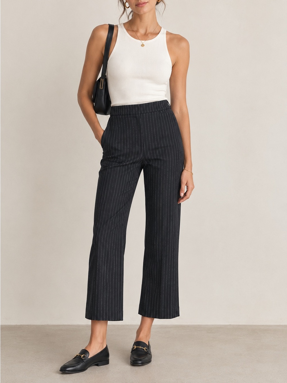 Maeve The Margo Cropped Pinstripe High Rise Wide Leg Trousers size Small